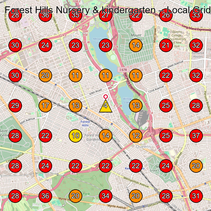 Forest Hills Nursery & kindergarten GeoGrid visibility map for Day Care Center in Kew Gardens